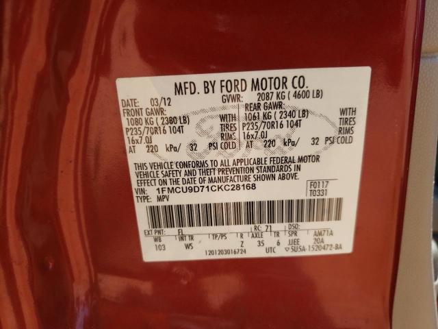 Photo 10 from auction – 2012 FORD ESCAPE XLT with VIN 1FMCU9D71CKC28168