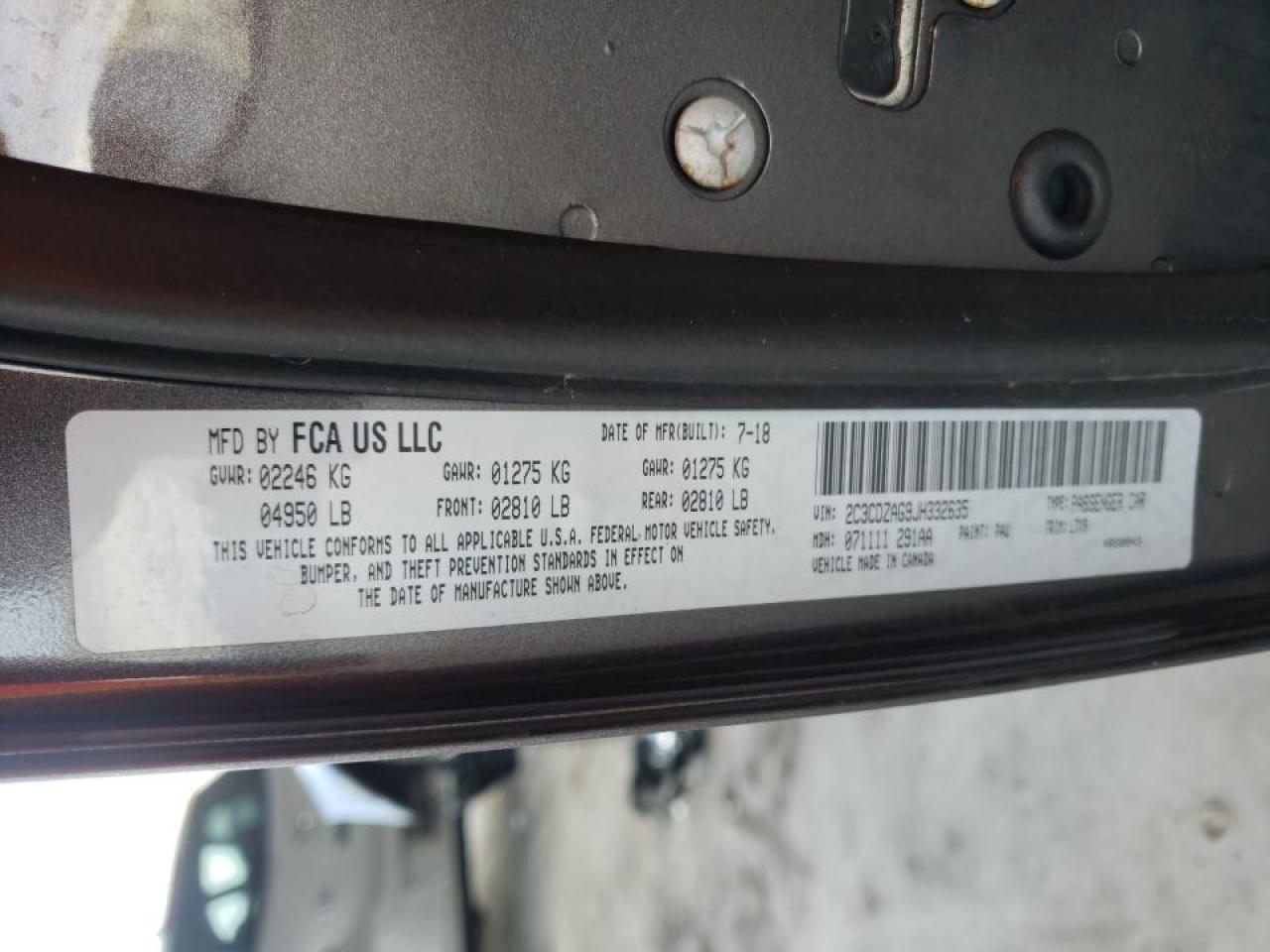 Photo 10 from auction – 2018 DODGE CHALLENGER with VIN 2C3CDZAG9JH332635