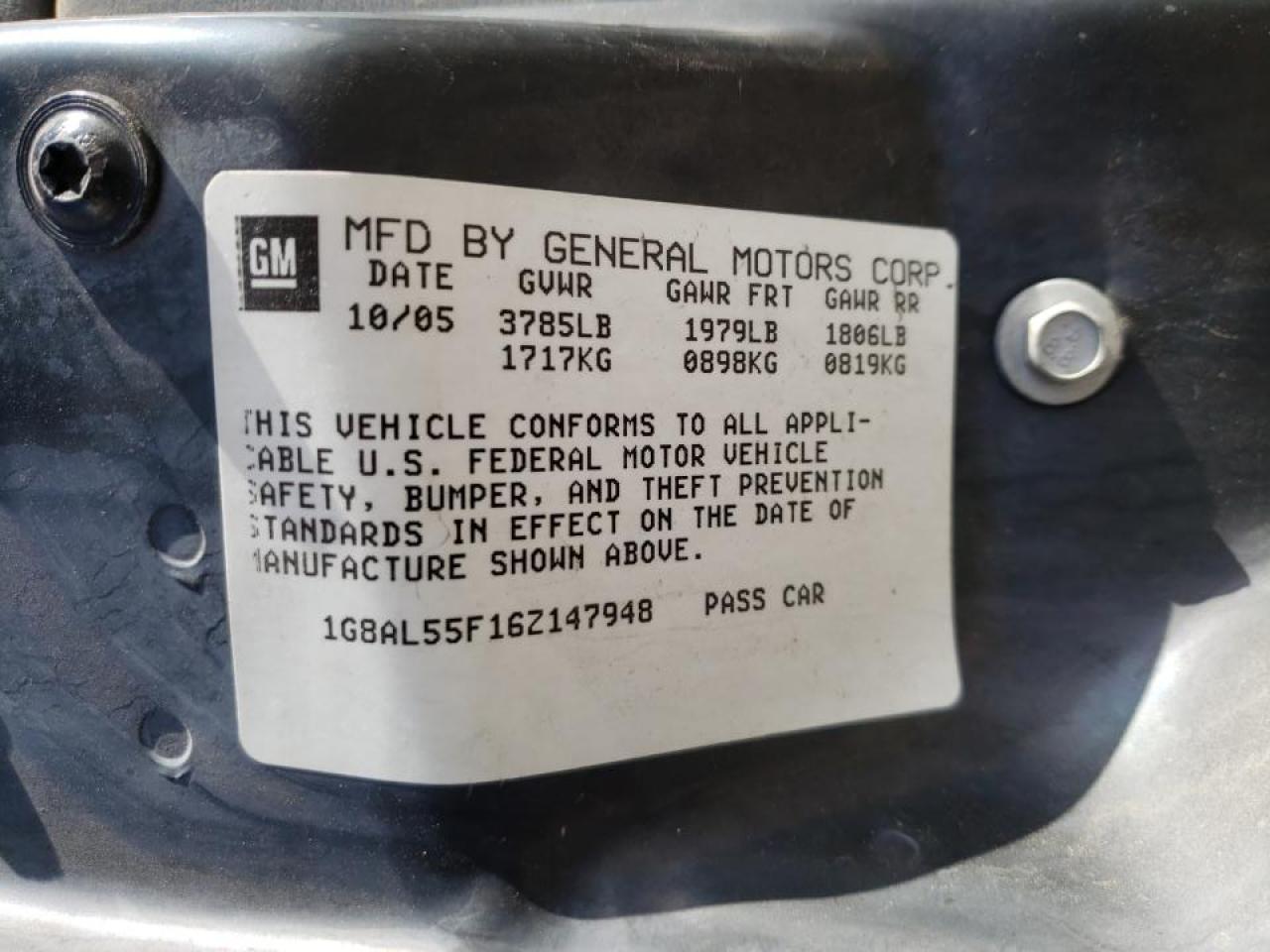 Photo 10 from auction – 2006 SATURN ION LEVEL with VIN 1G8AL55F16Z147948
