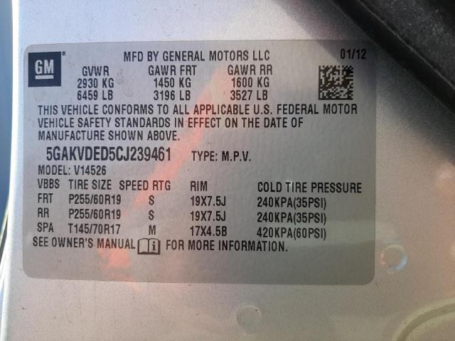 Photo 10 from auction – 2012 BUICK ENCLAVE with VIN 5GAKVDED5CJ239461