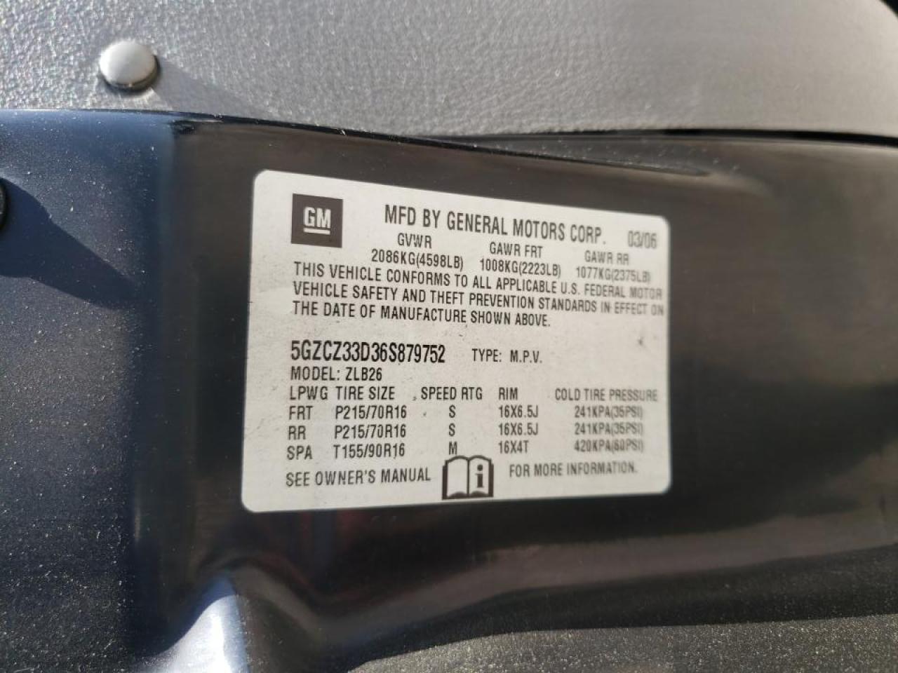 Photo 10 from auction – 2006 SATURN VUE with VIN 5GZCZ33D36S879752