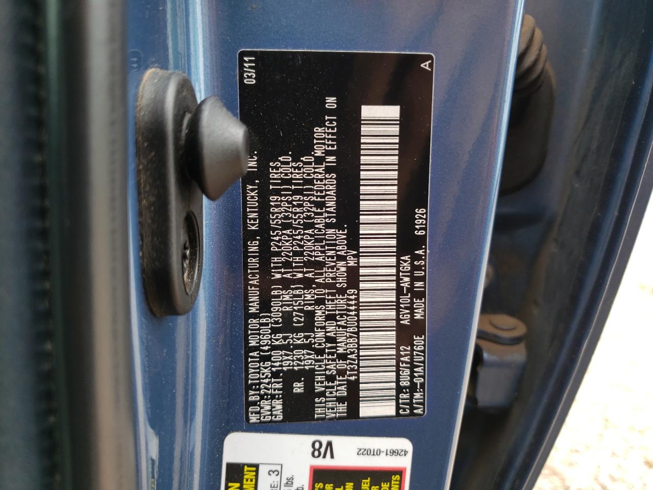 Photo 10 from auction – 2011 TOYOTA VENZA with VIN 4T3ZA3BB7BU044449