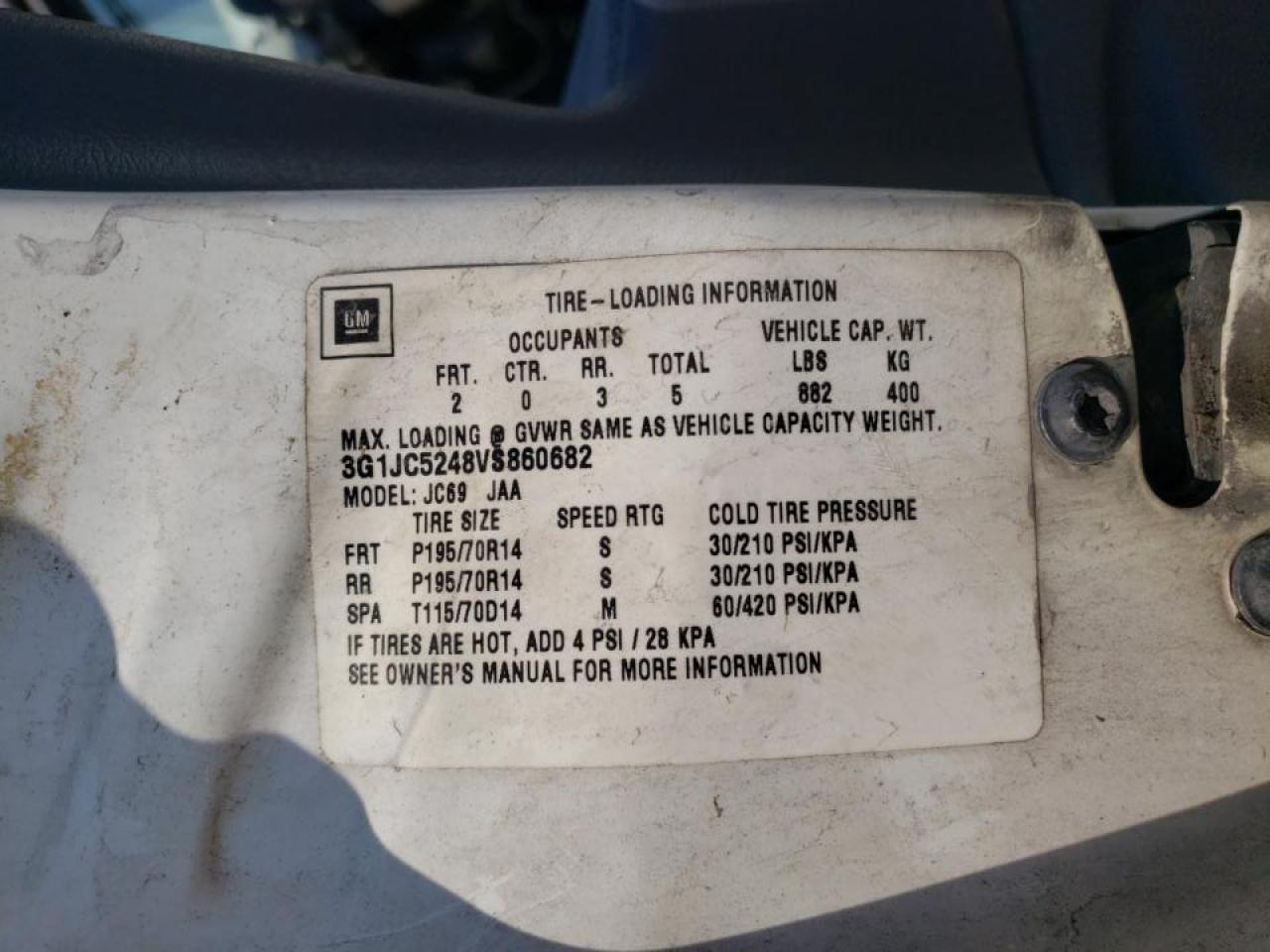 Photo 10 from auction – 1997 CHEVROLET CAVALIER with VIN 3G1JC5248VS860682