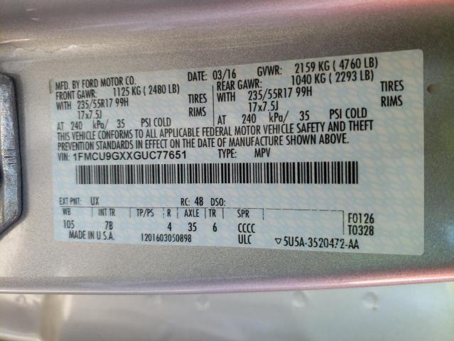 Photo 10 from auction – 2016 FORD ESCAPE SE with VIN 1FMCU9GXXGUC77651