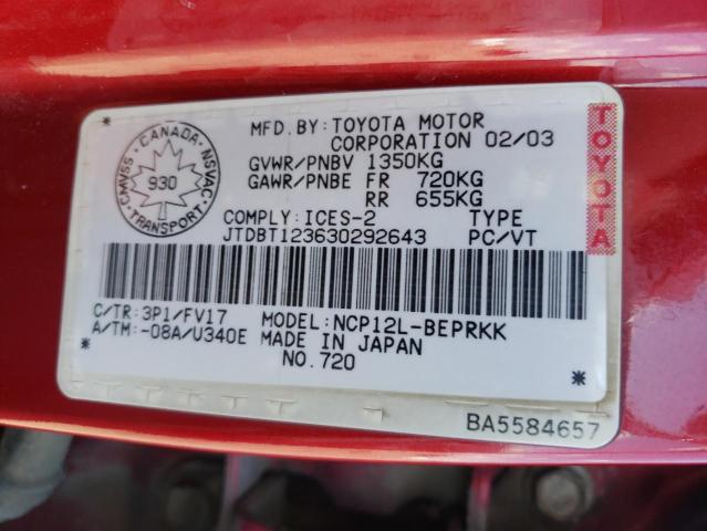 Photo 10 from auction – 2003 TOYOTA ECHO with VIN JTDBT123630292643