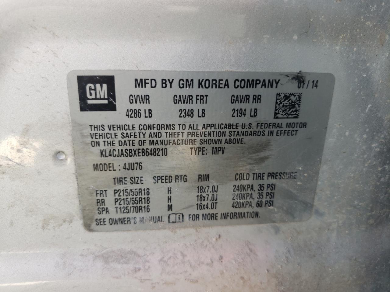 Photo 10 from auction – 2014 BUICK ENCORE with VIN KL4CJASBXEB648210