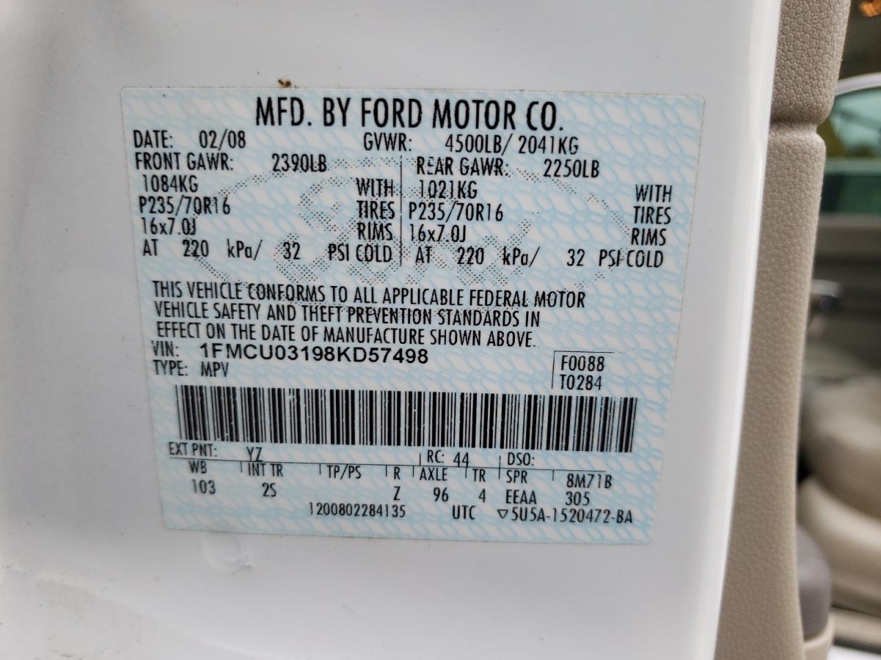 Photo 10 from auction – 2008 FORD ESCAPE XLT with VIN 1FMCU03198KD57498