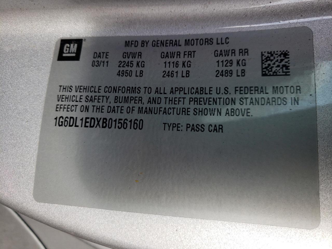 Photo 10 from auction – 2011 CADILLAC CTS PERFOR with VIN 1G6DL1EDXB0156160