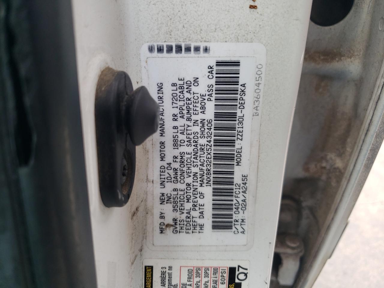 Photo 10 from auction – 2005 TOYOTA COROLLA CE with VIN 1NXBR32EX5Z432406
