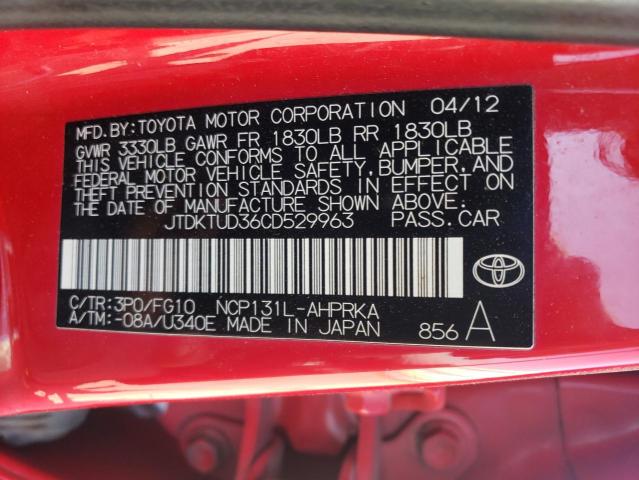 Photo 10 from auction – 2012 TOYOTA YARIS with VIN JTDKTUD36CD529963