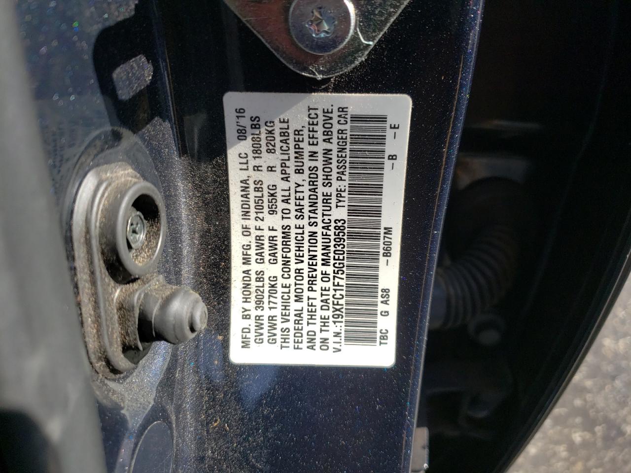 Photo 10 from auction – 2016 HONDA CIVIC EXL with VIN 19XFC1F75GE039583