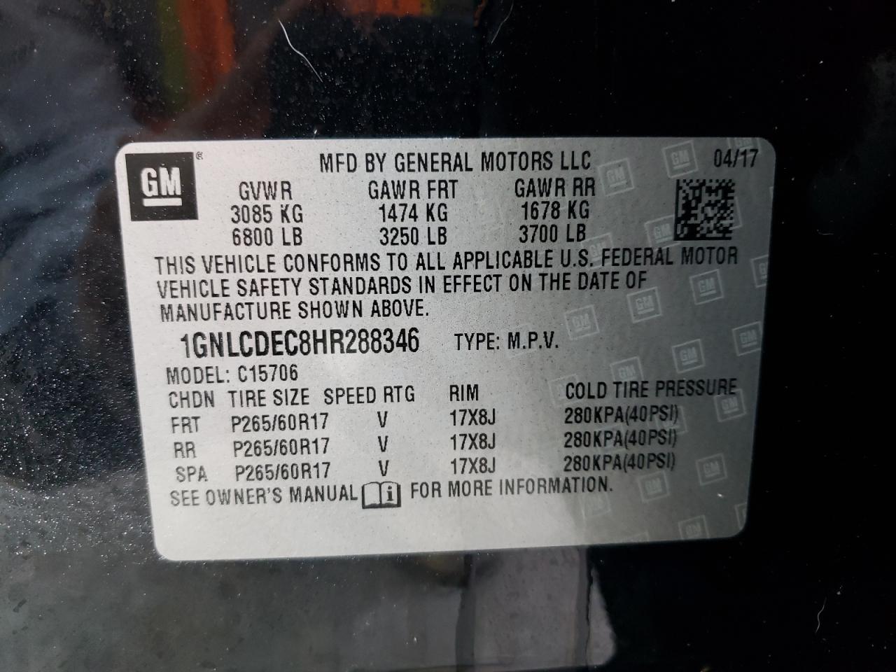 Photo 10 from auction – 2017 CHEVROLET TAHOE POLI with VIN 1GNLCDEC8HR288346