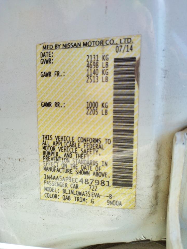 Photo 10 from auction – 2014 NISSAN MAXIMA S with VIN 1N4AA5AP9EC487981