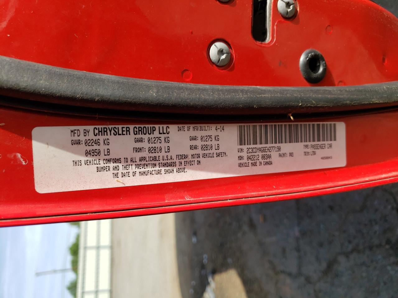 Photo 10 from auction – 2014 DODGE CHALLENGER with VIN 2C3CDYAG6EH277190