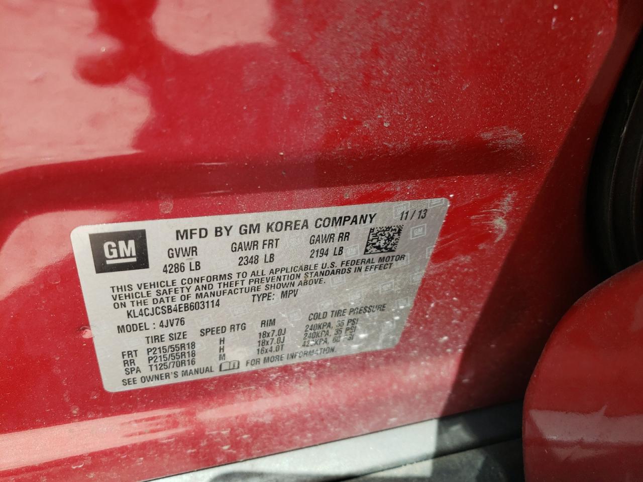 Photo 10 from auction – 2014 BUICK ENCORE with VIN KL4CJCSB4EB603114