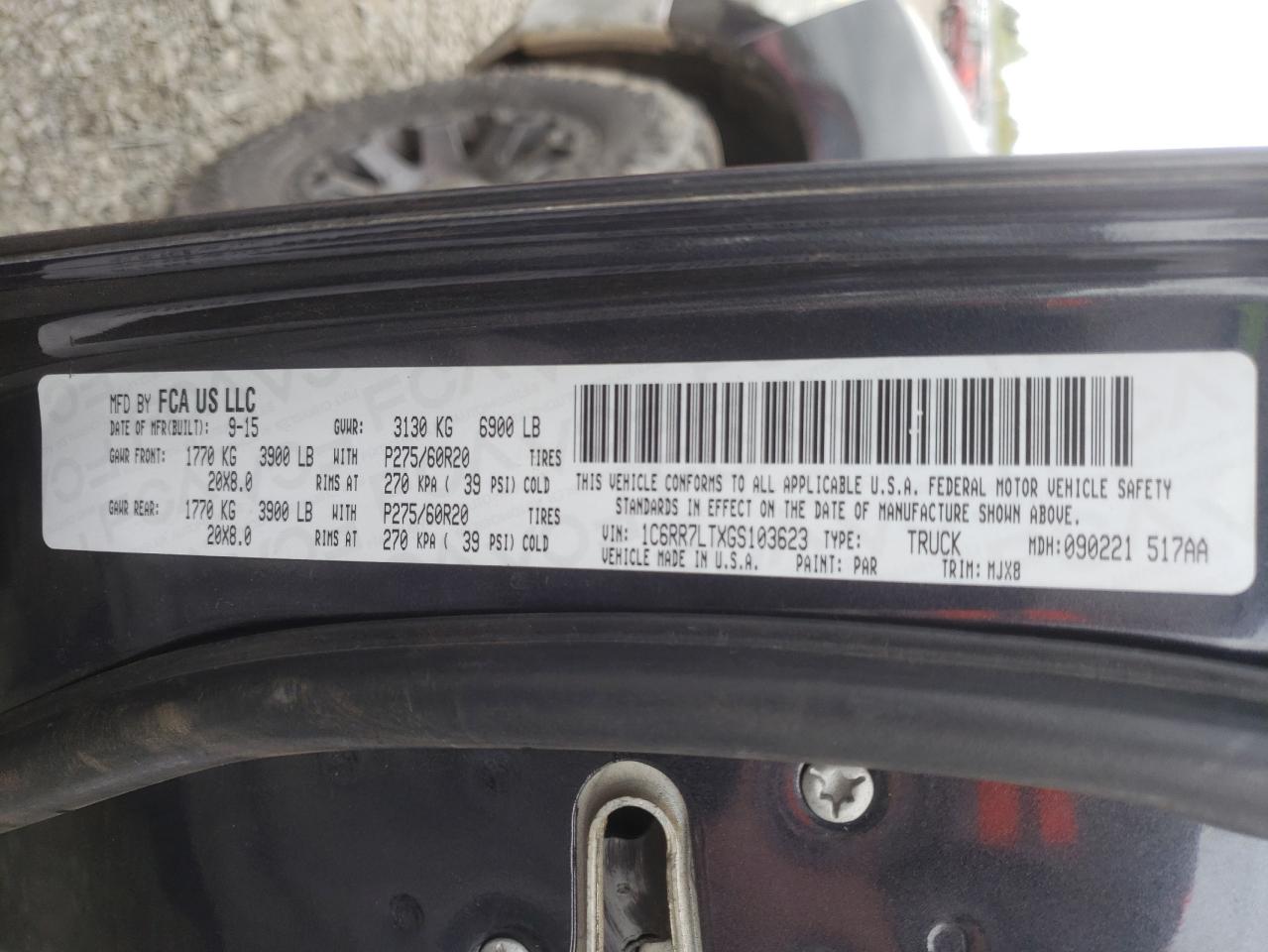 Photo 10 from auction – 2016 RAM 1500 SLT with VIN 1C6RR7LTXGS103623