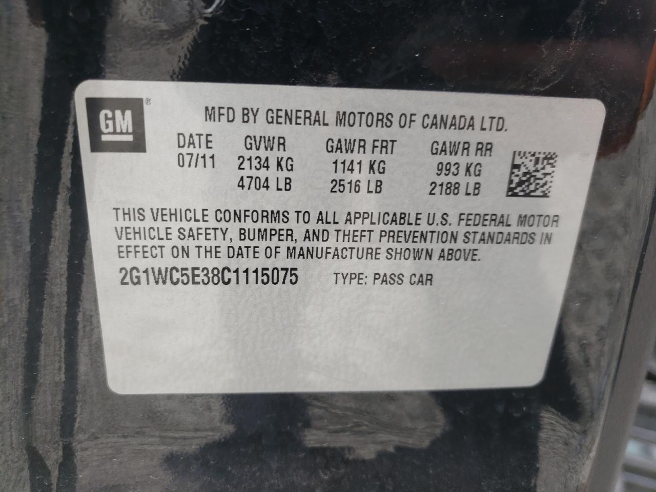 Photo 10 from auction – 2012 CHEVROLET IMPALA LTZ with VIN 2G1WC5E38C1115075