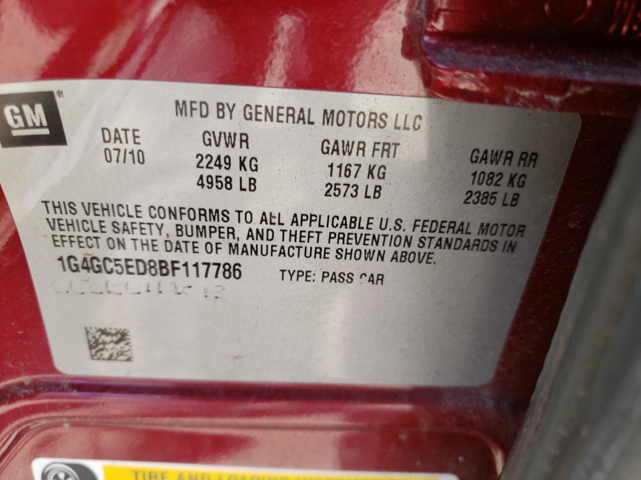 Photo 10 from auction – 2011 BUICK LACROSSE C with VIN 1G4GC5ED8BF117786