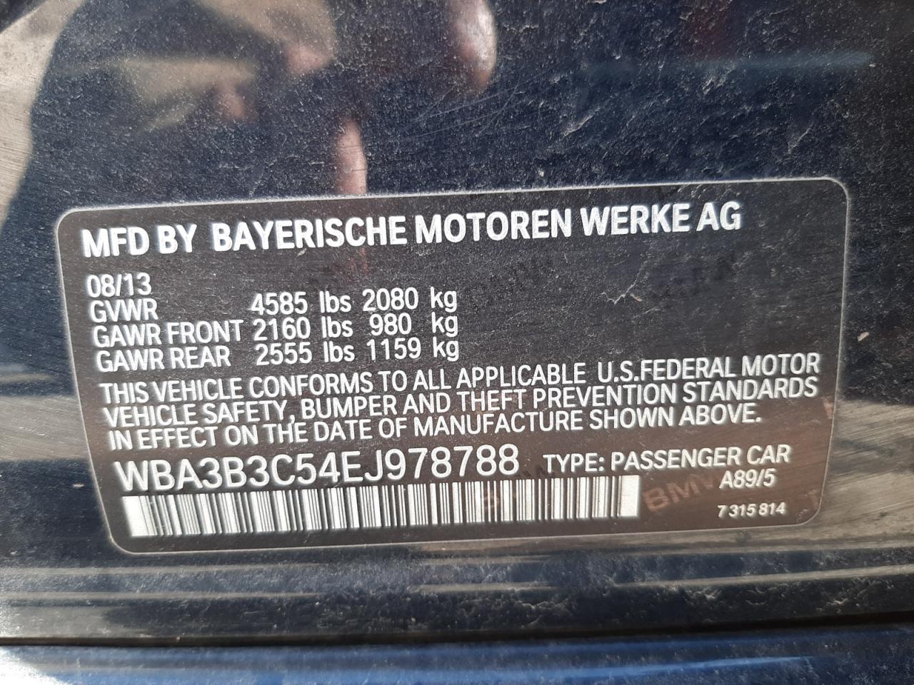 Photo 10 from auction – 2014 BMW 328 XI with VIN WBA3B3C54EJ978788