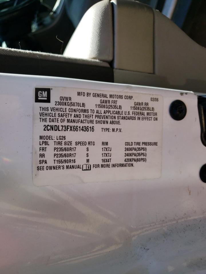 Photo 10 from auction – 2006 CHEVROLET EQUINOX LT with VIN 2CNDL73FX66143616