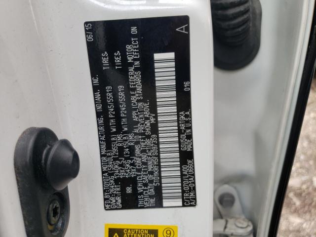 Photo 10 from auction – 2015 TOYOTA HIGHLANDER with VIN 5TDYKRFH5FS097359