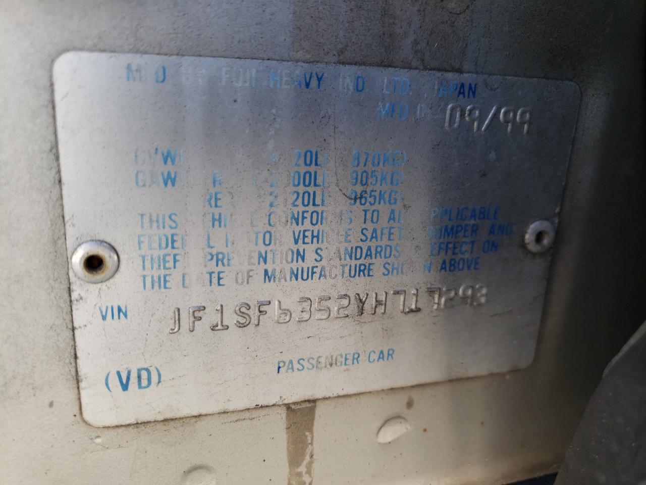 Photo 10 from auction – 2000 SUBARU FORESTER L with VIN JF1SF6352YH717293