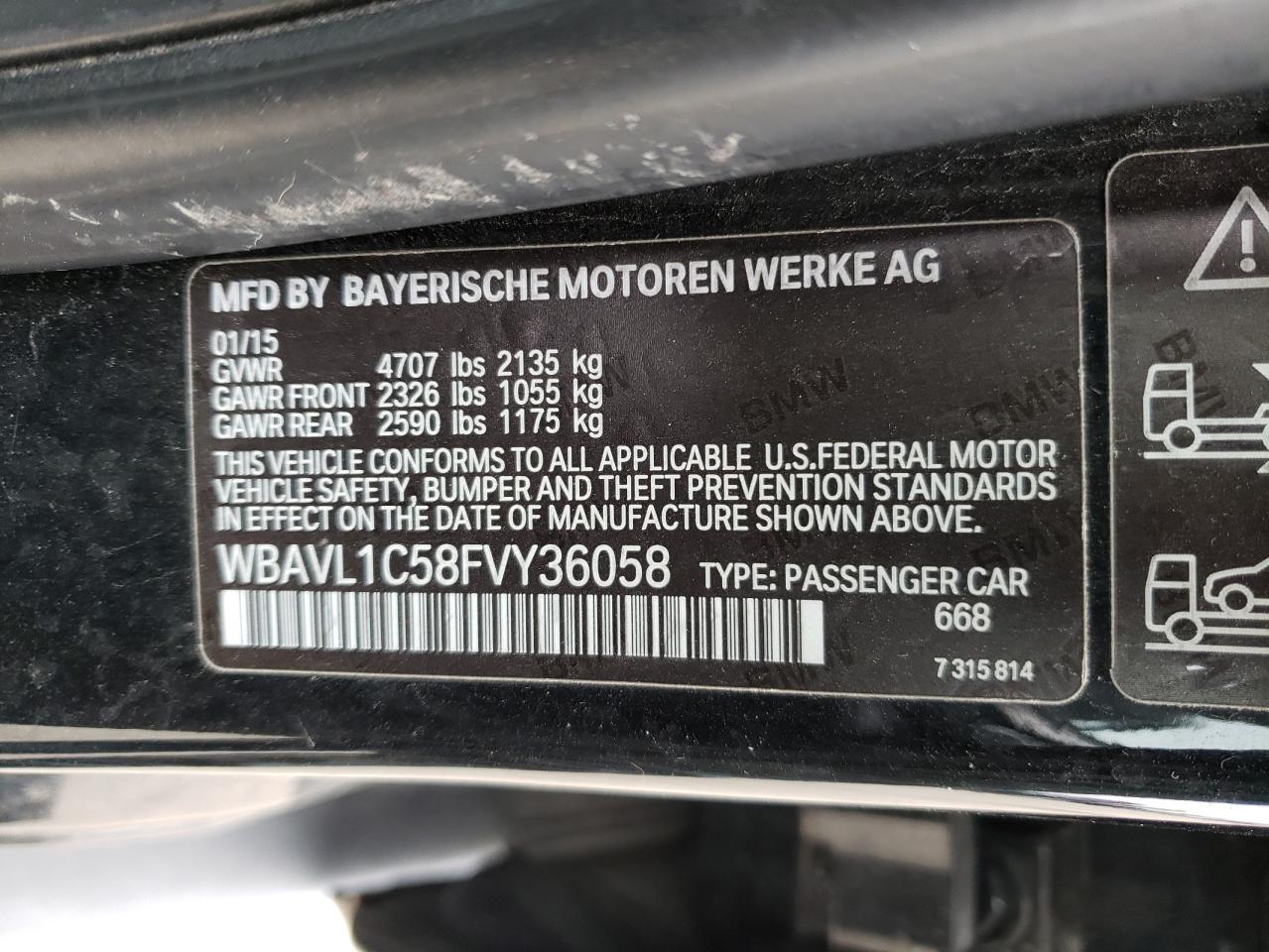 Photo 10 from auction – 2015 BMW X1 XDRIVE2 with VIN WBAVL1C58FVY36058