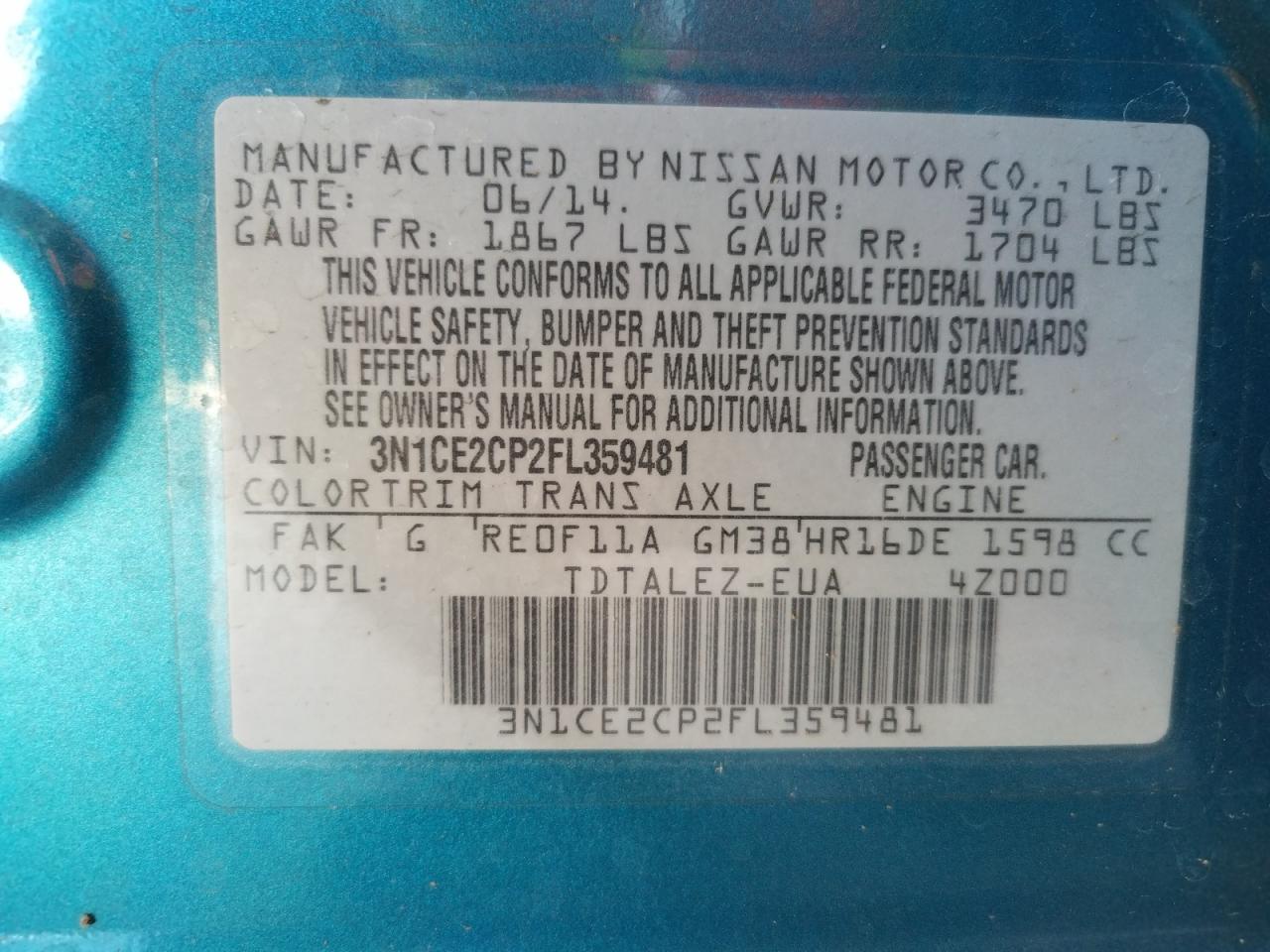 Photo 10 from auction – 2015 NISSAN VERSA NOTE with VIN 3N1CE2CP2FL359481