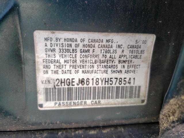 Photo 10 from auction – 2000 HONDA CIVIC BASE with VIN 2HGEJ6618YH578541