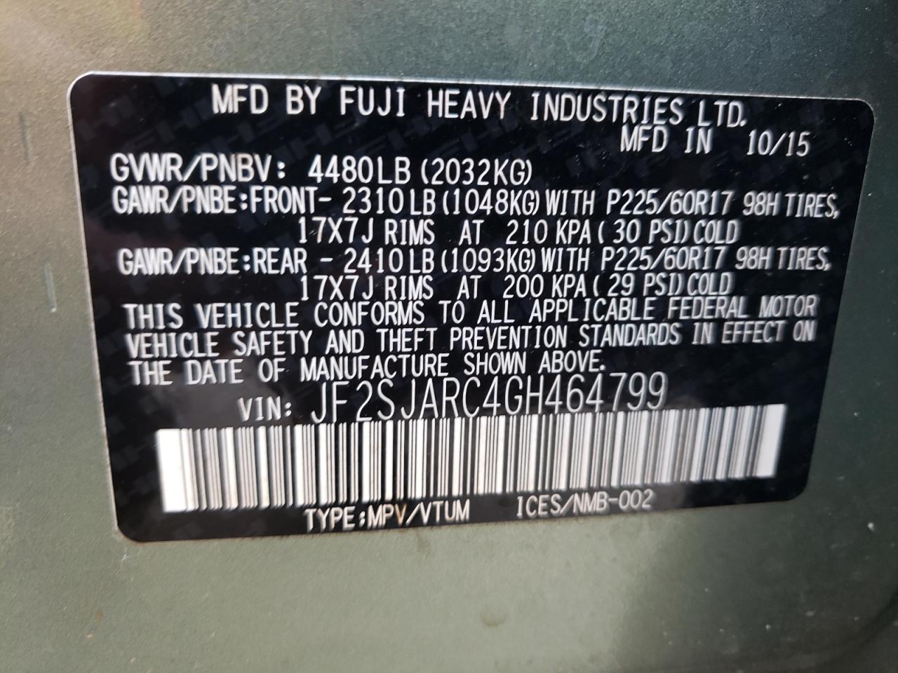 Photo 11 from auction – 2016 SUBARU FORESTER 2 with VIN JF2SJARC4GH464799