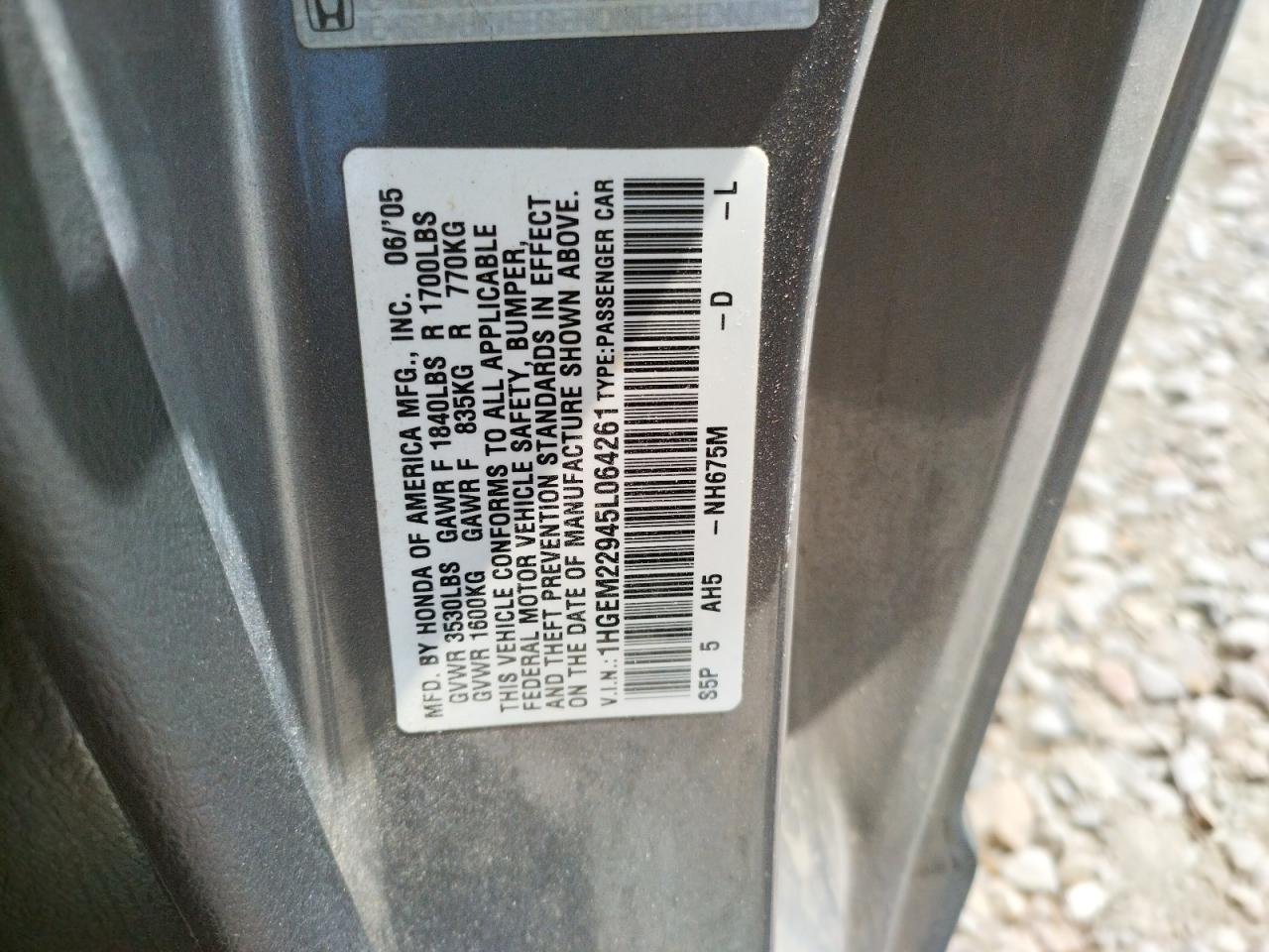 Photo 10 from auction – 2005 HONDA CIVIC EX with VIN 1HGEM22945L064261