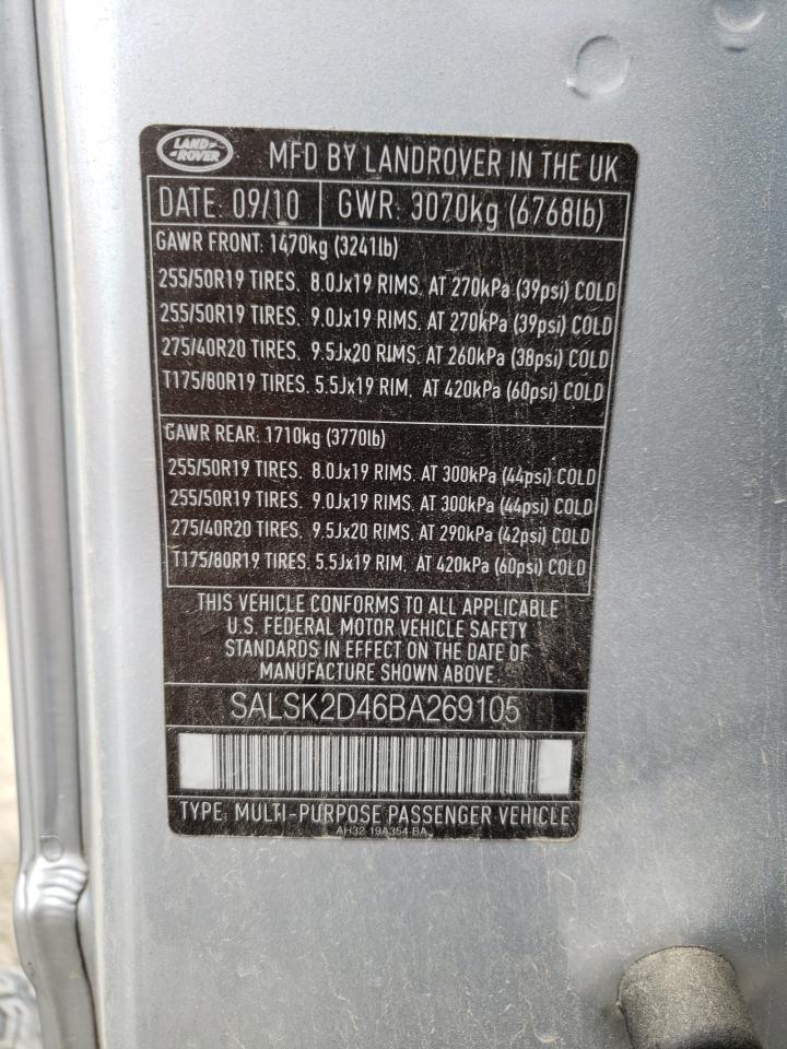 Photo 10 from auction – 2011 LAND ROVER RANGE ROVE with VIN SALSK2D46BA269105