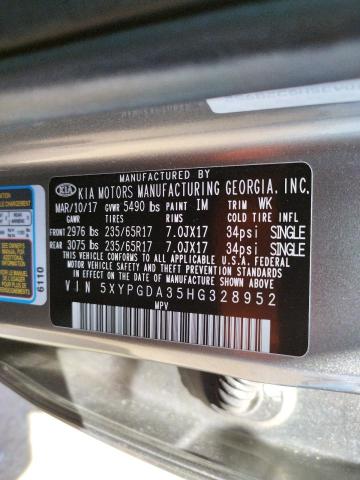Photo 10 from auction – 2017 KIA SORENTO LX with VIN 5XYPGDA35HG328952