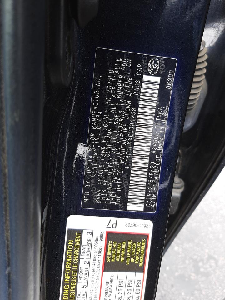 Photo 10 from auction – 2014 TOYOTA CAMRY L with VIN 4T1BF1FKXEU381258