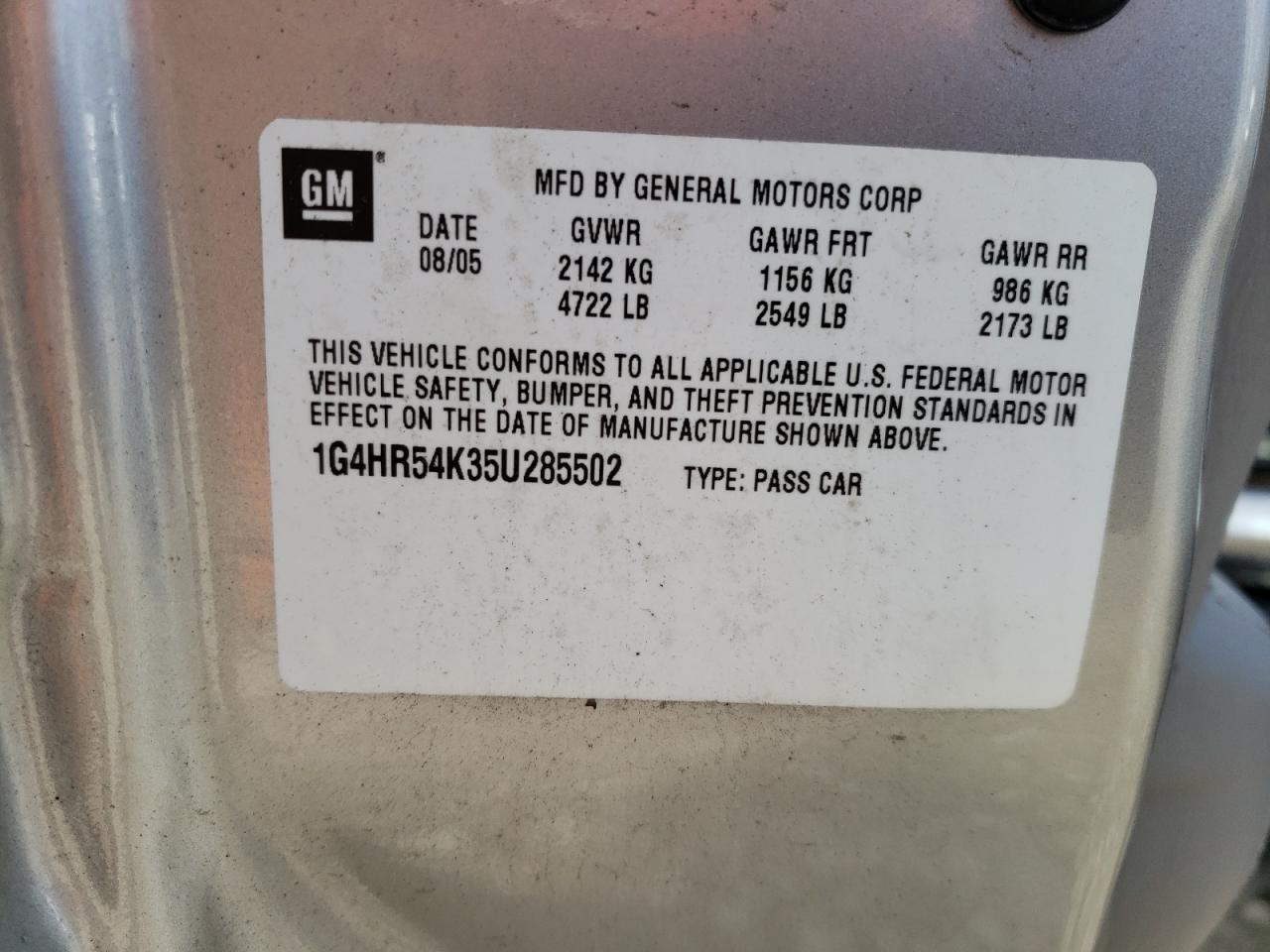 Photo 10 from auction – 2005 BUICK LESABRE LI with VIN 1G4HR54K35U285502