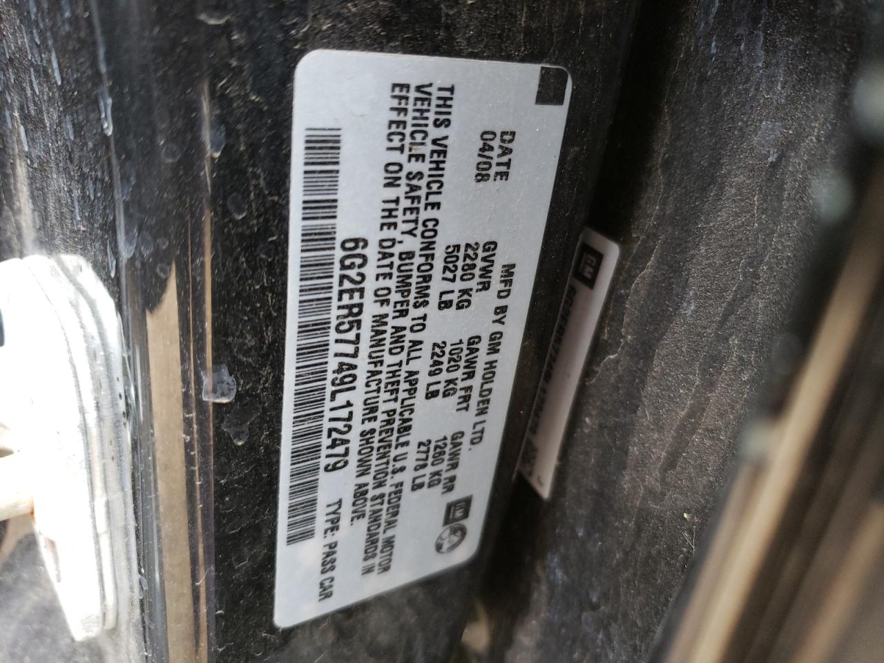 Photo 10 from auction – 2009 PONTIAC G8 with VIN 6G2ER57749L172479