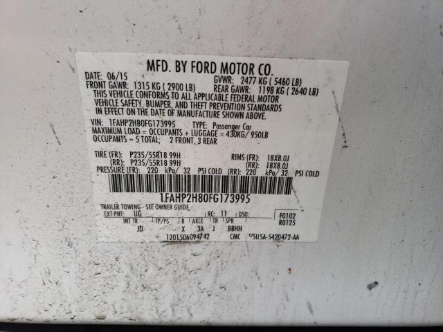 Photo 10 from auction – 2015 FORD TAURUS SEL with VIN 1FAHP2H80FG173995