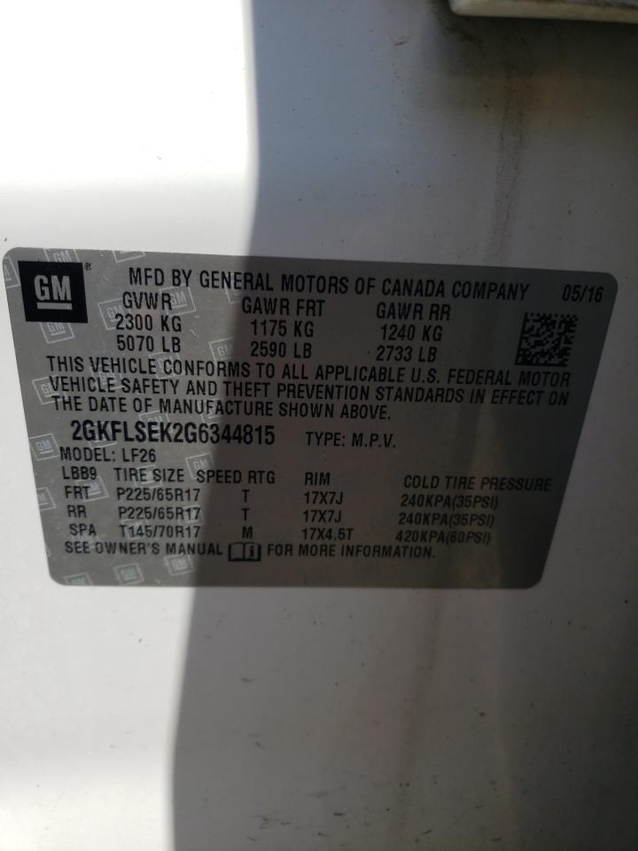 Photo 10 from auction – 2016 GMC TERRAIN SL with VIN 2GKFLSEK2G6344815