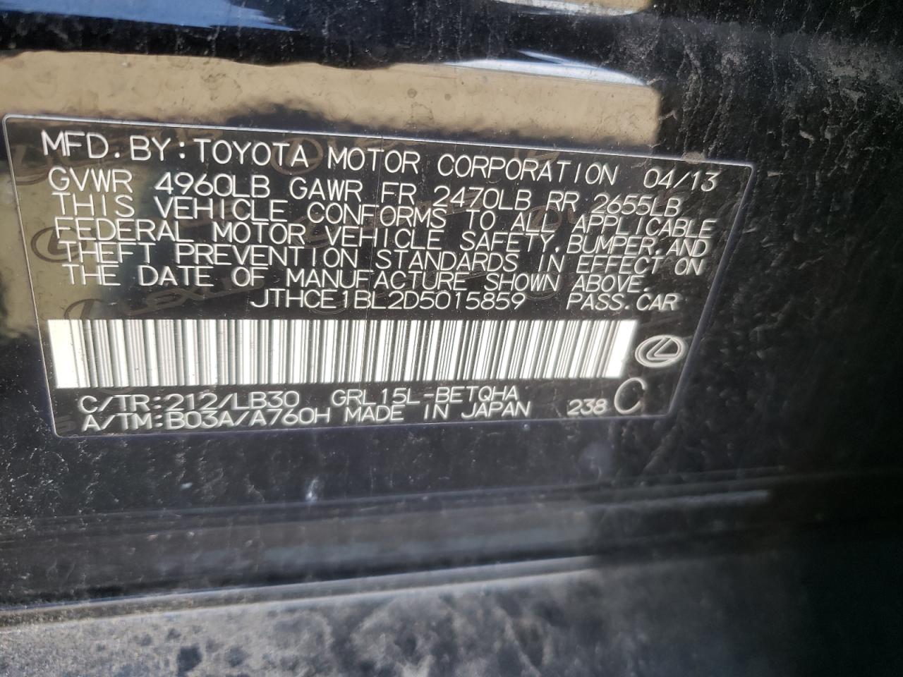 Photo 10 from auction – 2013 LEXUS GS 350 with VIN JTHCE1BL2D5015859