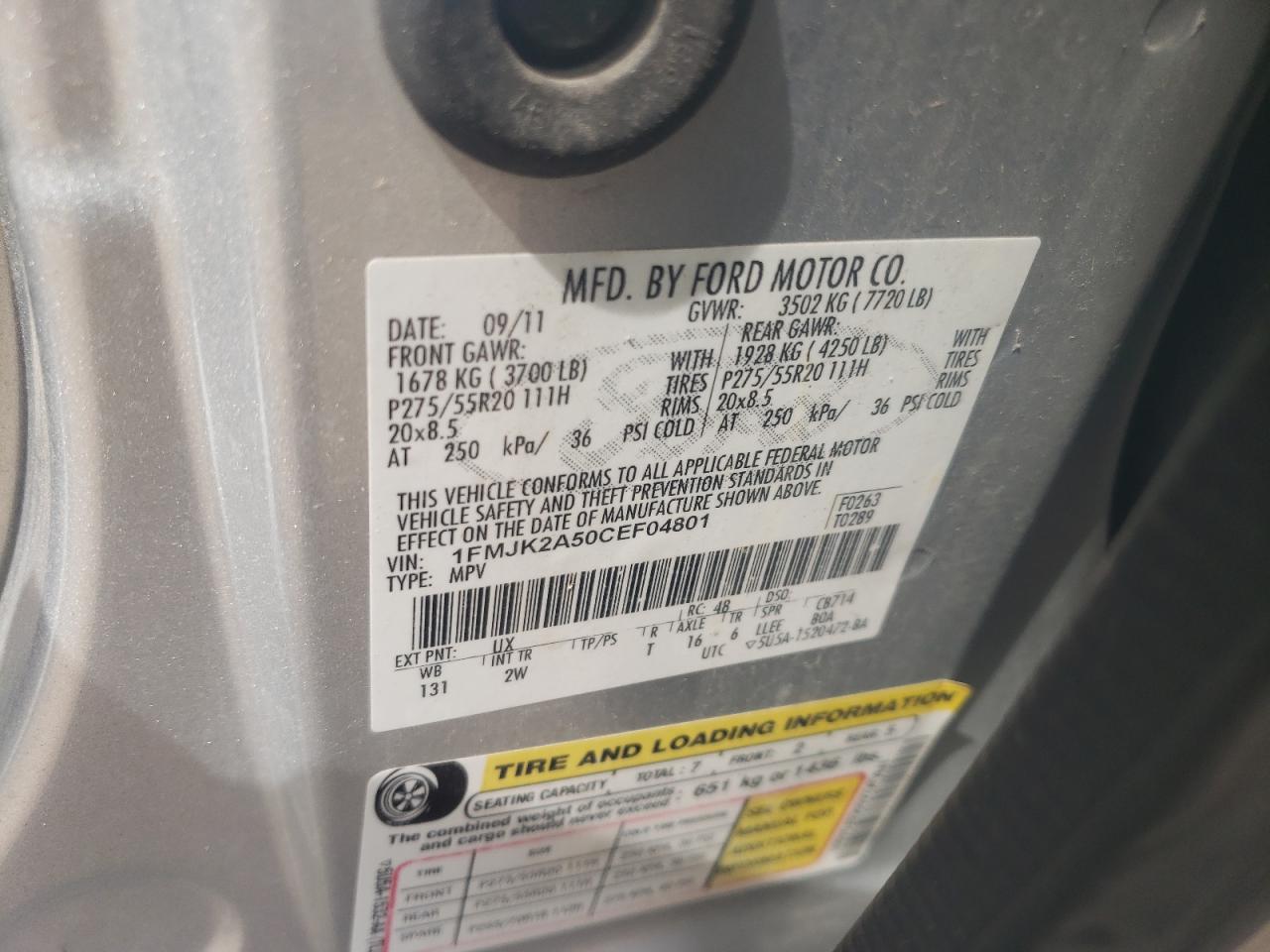 Photo 10 from auction – 2012 FORD EXPEDITION with VIN 1FMJK2A50CEF04801
