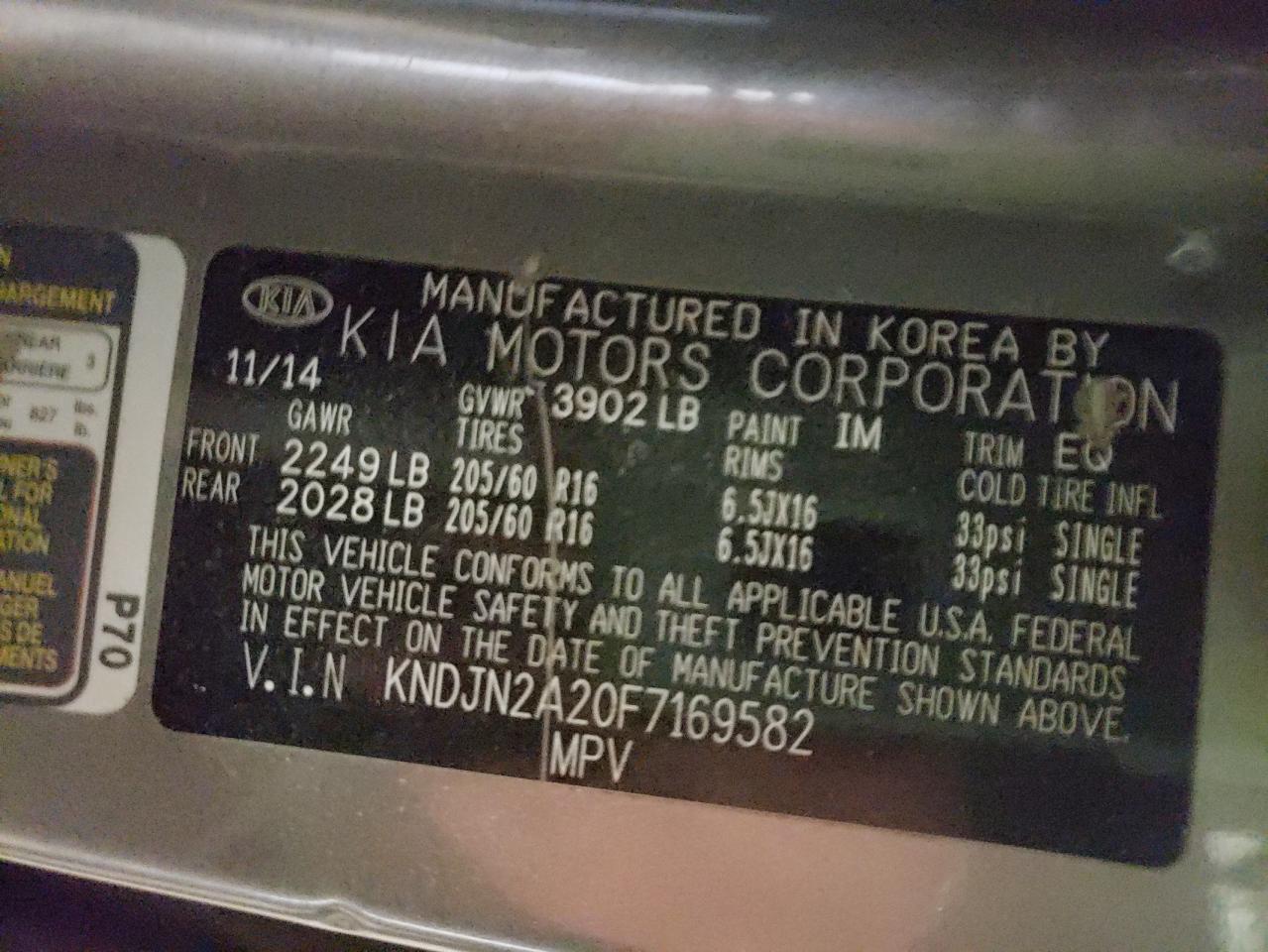 Photo 10 from auction – 2015 KIA SOUL with VIN KNDJN2A20F7169582