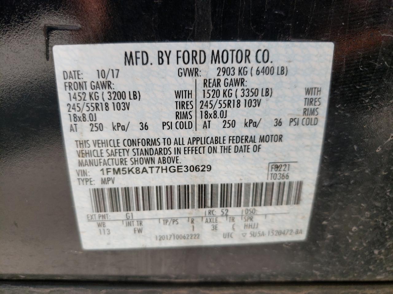 Photo 10 from auction – 2017 FORD EXPLORER P with VIN 1FM5K8AT7HGE30629