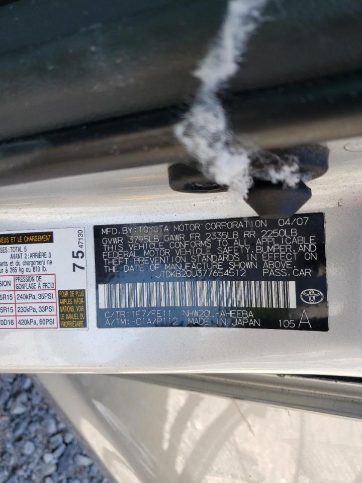 Photo 10 from auction – 2007 TOYOTA PRIUS with VIN JTDKB20U377654512