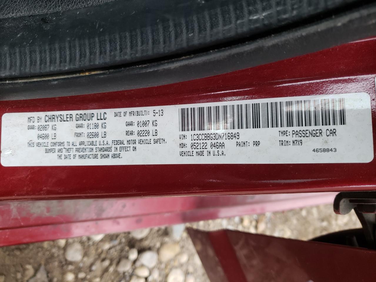 Photo 10 from auction – 2013 CHRYSLER 200 TOURIN with VIN 1C3CCBBG3DN716849