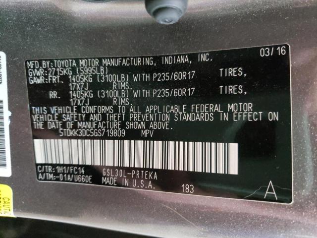 Photo 10 from auction – 2016 TOYOTA SIENNA LE with VIN 5TDKK3DC5GS719809
