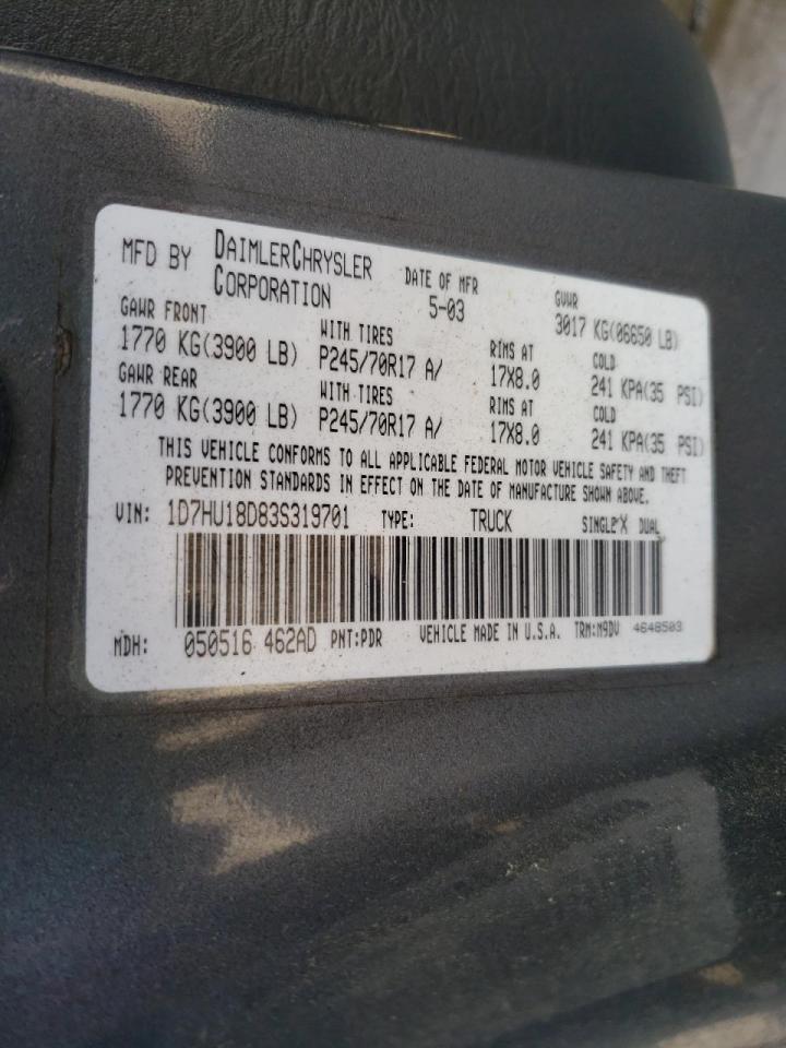 Photo 10 from auction – 2003 DODGE RAM 1500 S with VIN 1D7HU18D83S319701