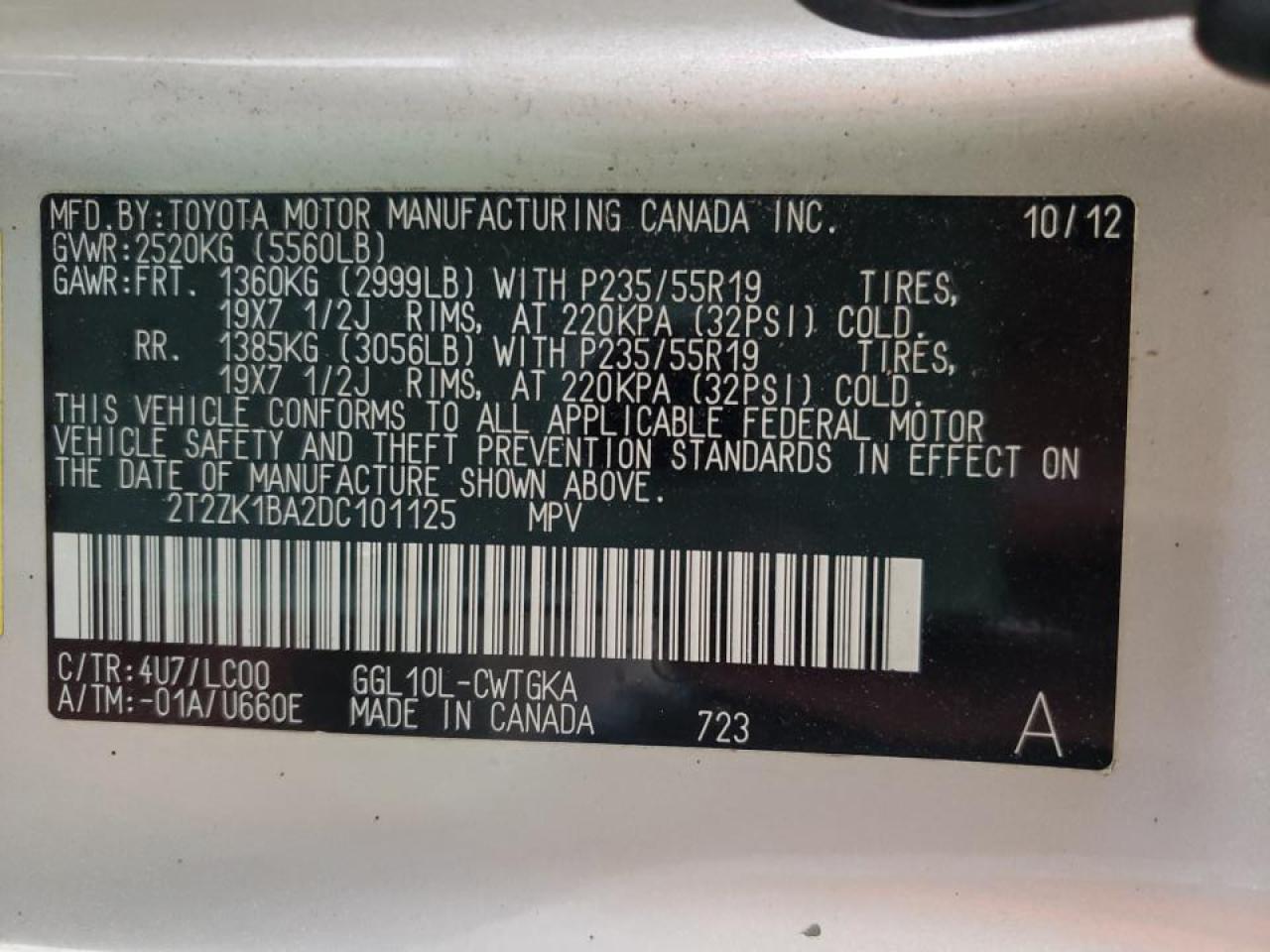 Photo 10 from auction – 2013 LEXUS RX 350 with VIN 2T2ZK1BA2DC101125
