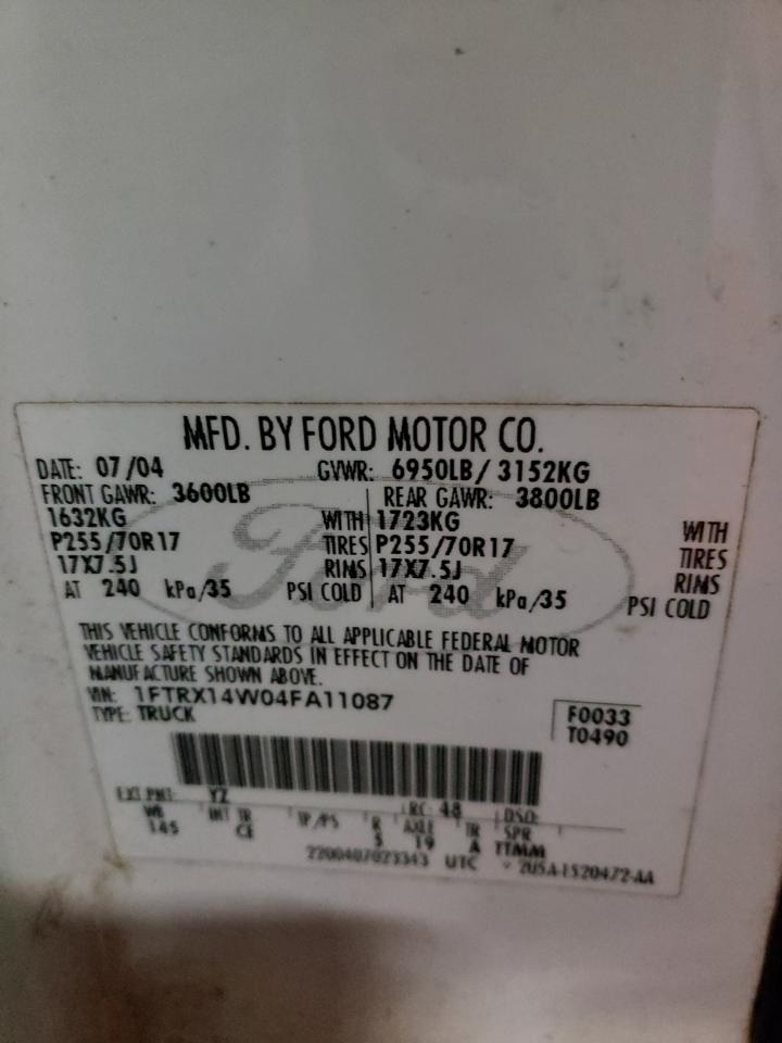 Photo 10 from auction – 2004 FORD F150 with VIN 1FTRX14W04FA11087