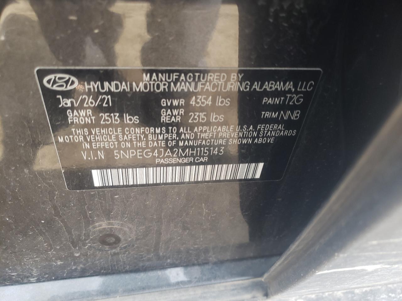 Photo 10 from auction – 2021 HYUNDAI SONATA SE with VIN 5NPEG4JA2MH115143