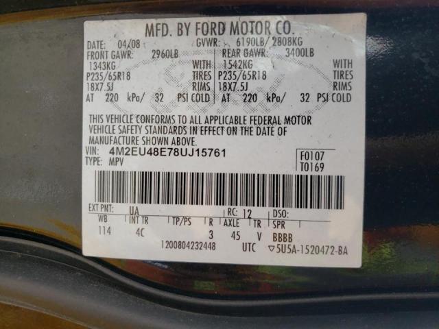 Photo 10 from auction – 2008 MERCURY MOUNTAINEE with VIN 4M2EU48E78UJ15761